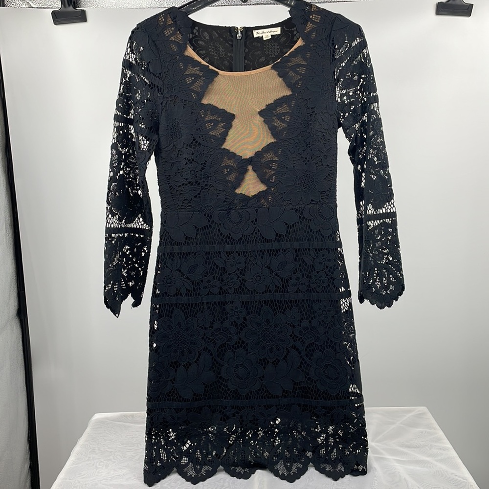 For Love & Lemons Black Noir Lace Mini LBD Dress XS Size Extra Small